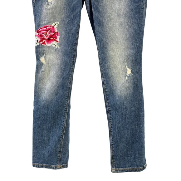 Black Daisy Jamie Relaxed Skinny Jeans Rose Embroidery Distressed Juniors 1/25 - Picture 3 of 8